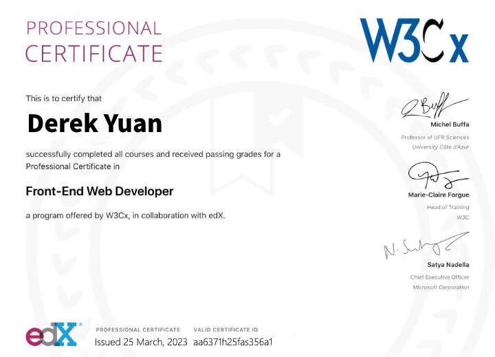 Front End Web Developer Certificate